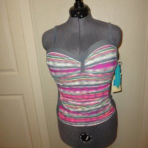FREE COUNTRY Women's Multicolored Tankini Top Size S Underwire & Padding NWT!!
